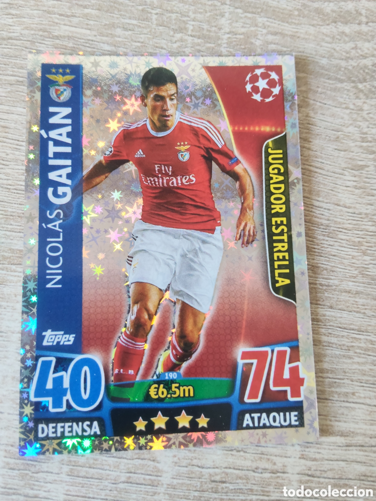 Cromos de Futebol: Topps match attax champions league 2015 2016 15 16 190 Nicol&aacute;s Gait&aacute;n Benfica
