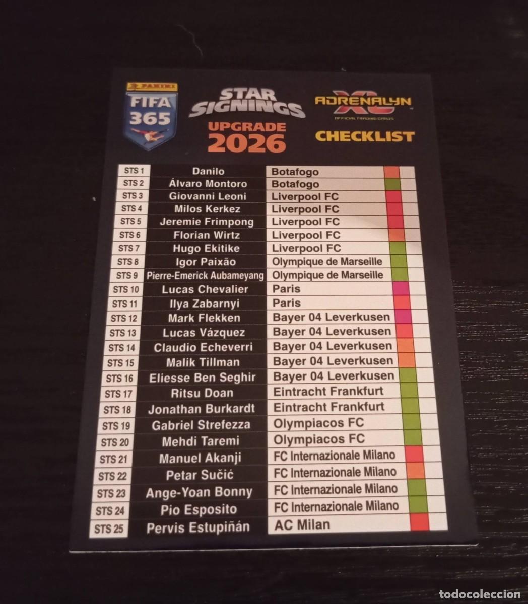 Cartes &agrave; collectionner de Football: -PANINI ADRENALYN FIFA 365 2026 : CHECKLIST STAR SIGNING UPGRADE 2026