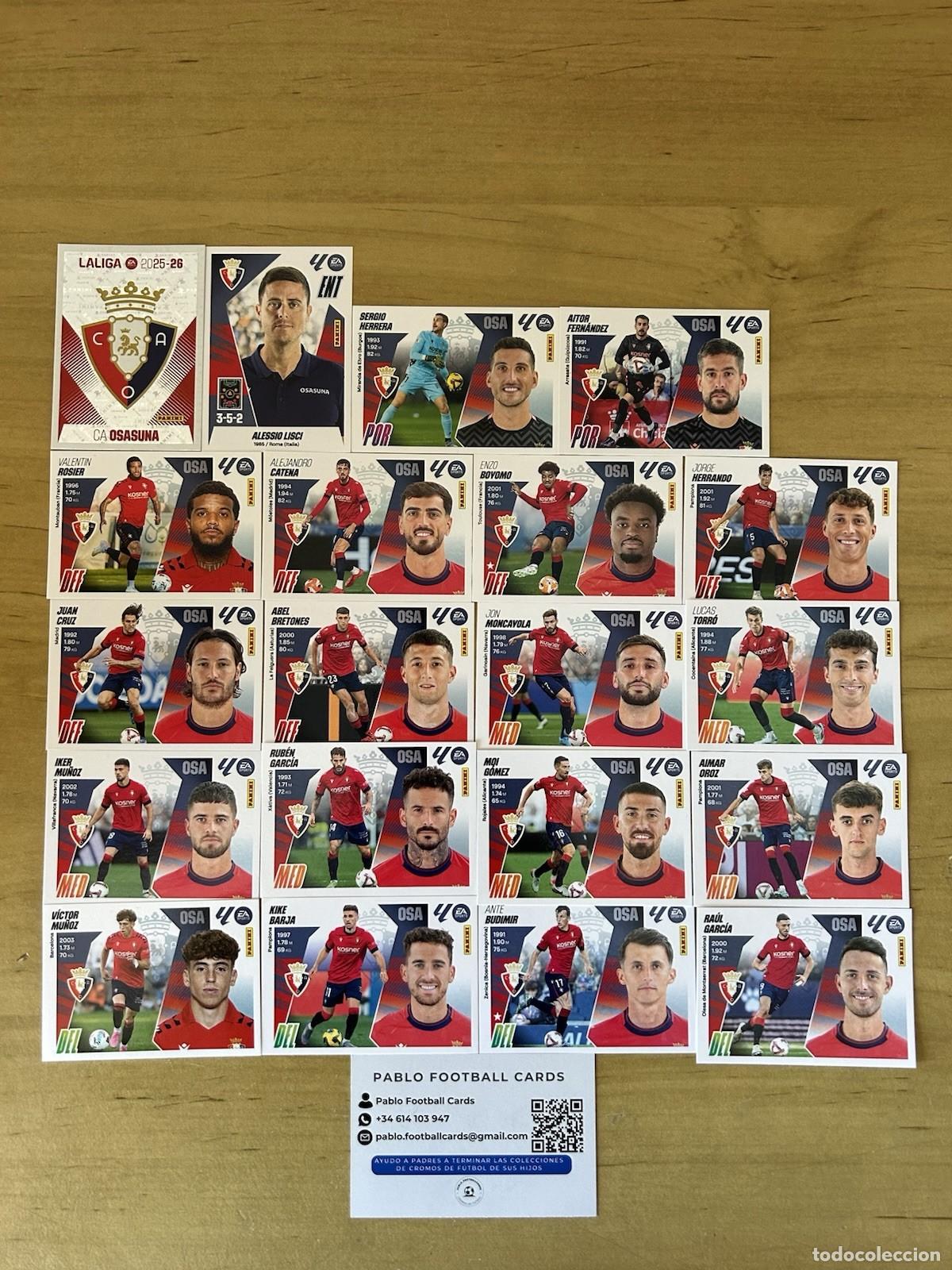 Cromos de Futebol: CA Osasuna Equipo Completo 20 Stickers &ndash; LaLiga Este 2025-26 Panini