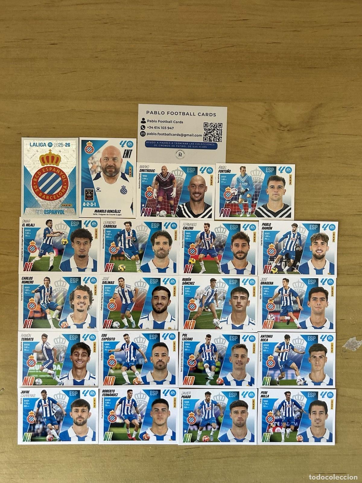 Cromos de f&uacute;tbol: RCD Espanyol Equipo Completo 20 Stickers &ndash; LaLiga Este 2025-26 Panini