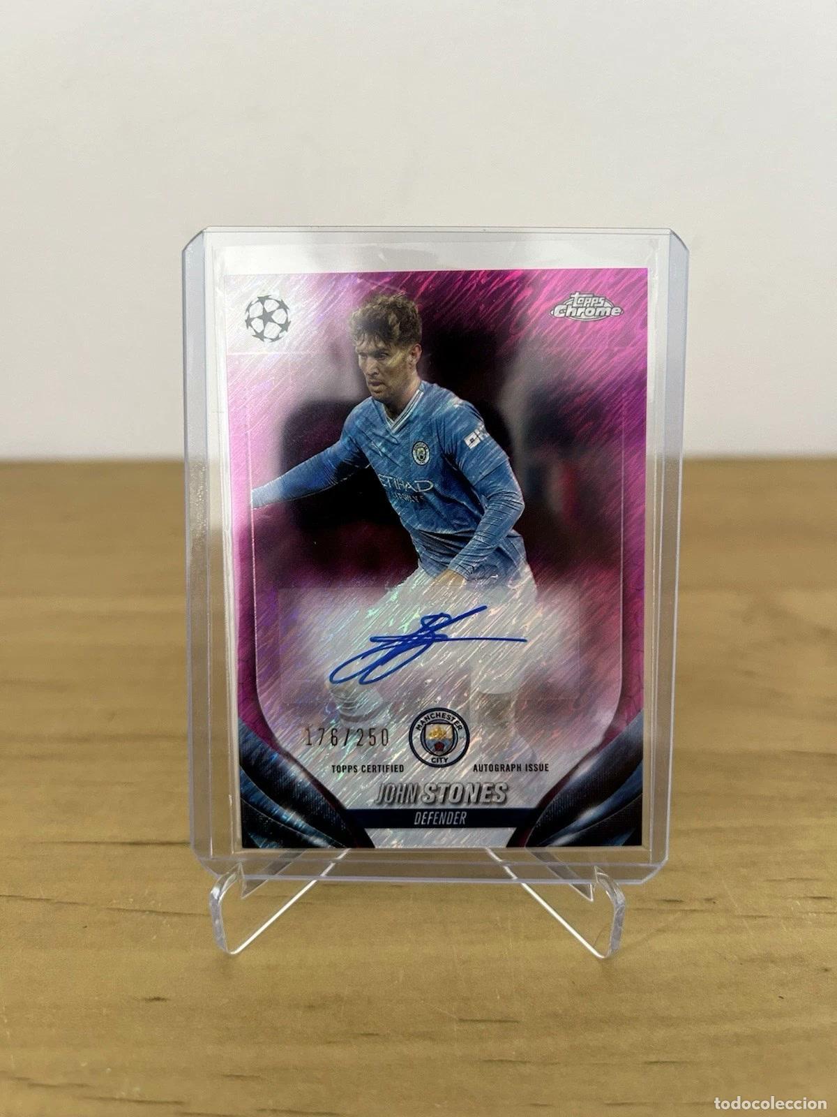 Cromos de Futebol: John Stones Aut&oacute;grafo Pink Shimmer /250 &ndash; Topps Chrome UEFA 2023-24