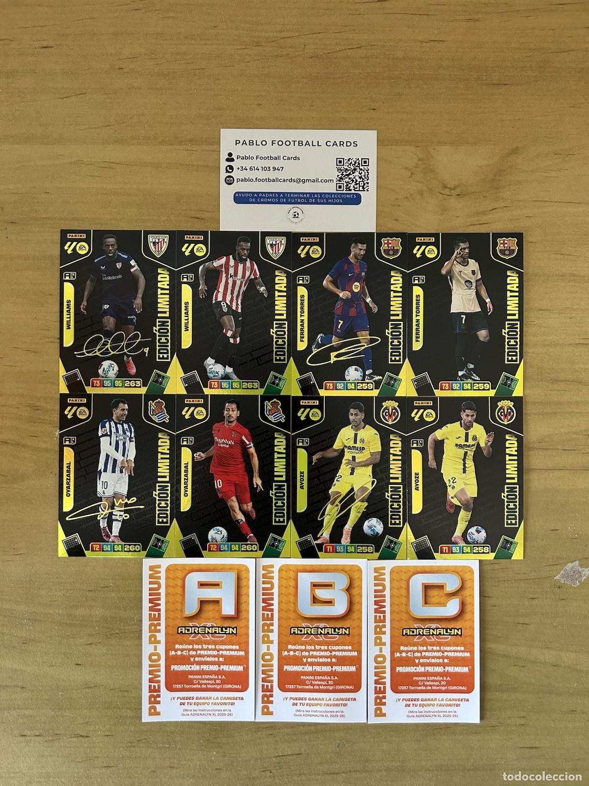 Cromos de f&uacute;tbol: Lote Completo 8 Cartas Edici&oacute;n Limitada Premium Firmada &ndash; Adrenalyn XL 2025-26