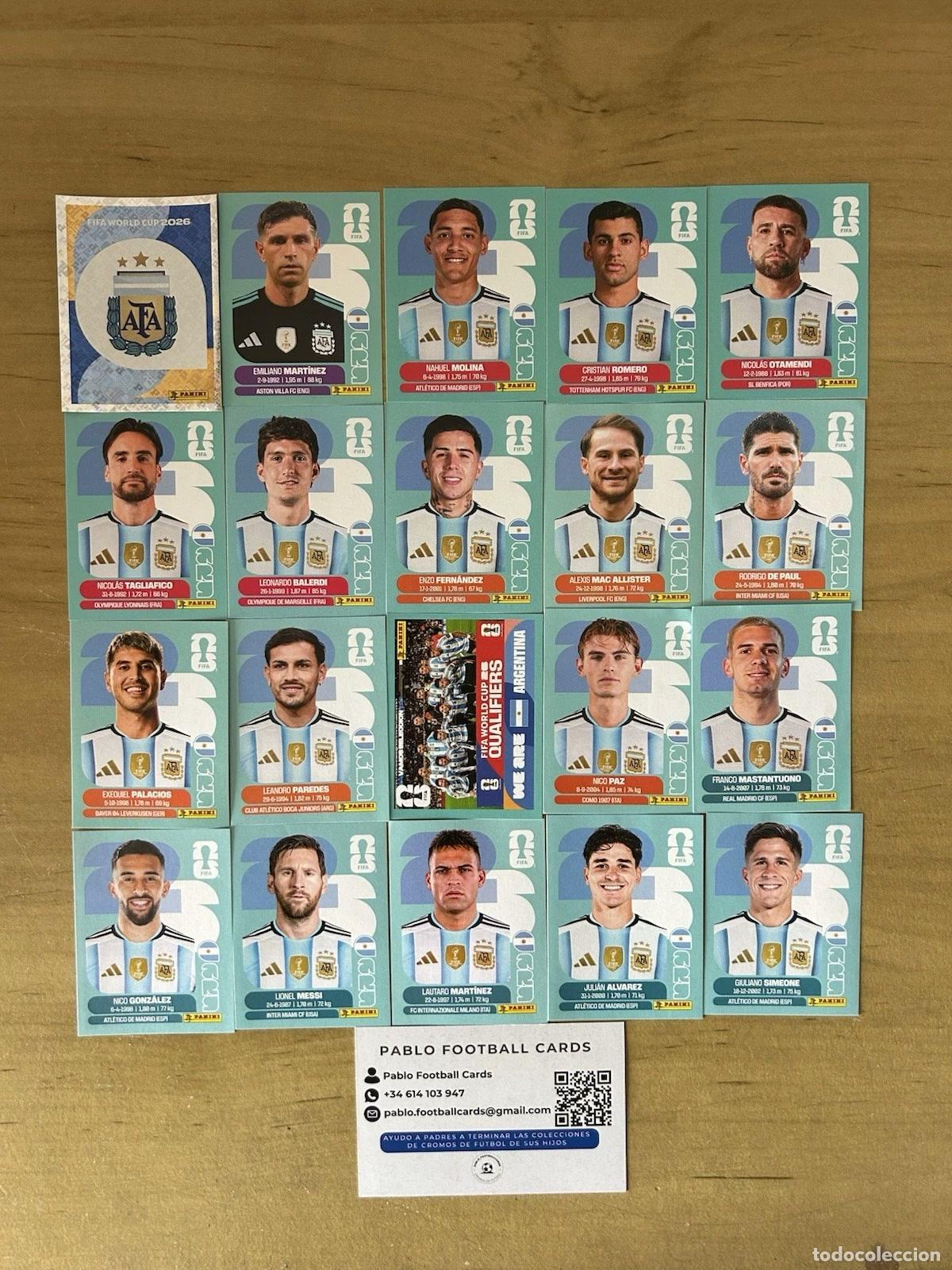 Cromos de f&uacute;tbol: Selecci&oacute;n Argentina Completa &ndash; 20 Stickers Panini FIFA World Cup 2026