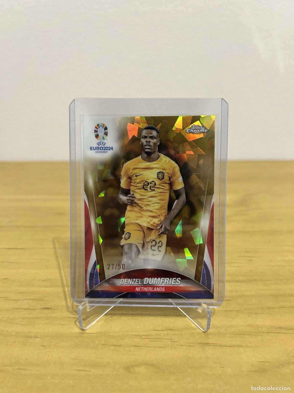 Cromos de f&uacute;tbol: Denzel Dumfries Sapphire /50 &ndash; Topps Chrome Euro 2024 Pa&iacute;ses Bajos