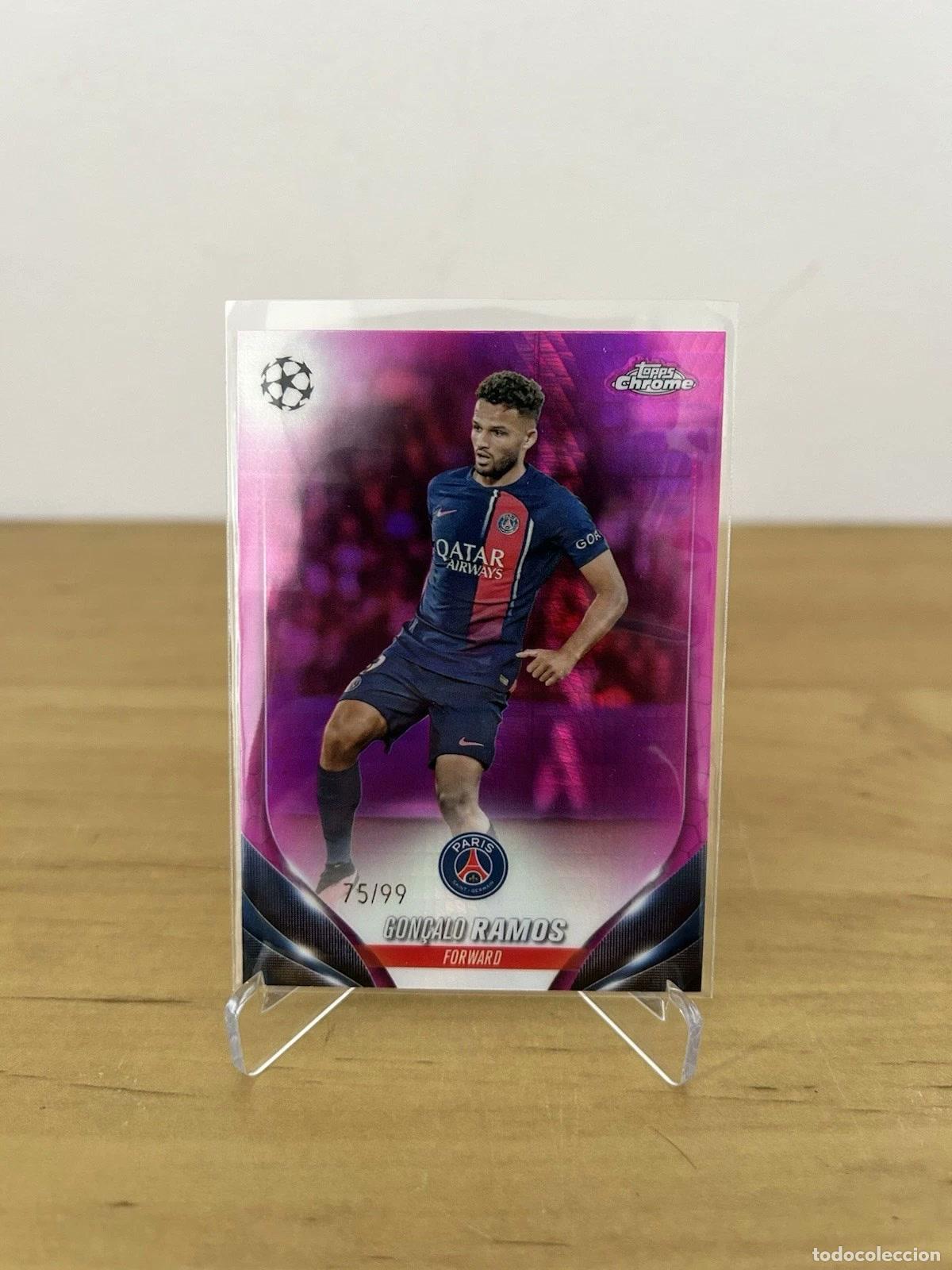 Cromos de f&uacute;tbol: Gon&ccedil;alo Ramos Magenta X-Fractor /99 &ndash; Topps Chrome UEFA 2023-24 PSG