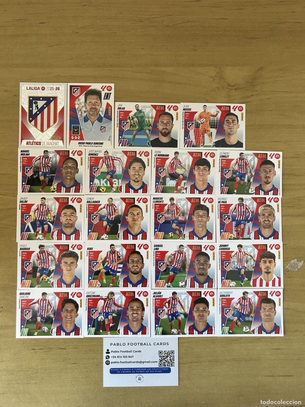 Cromos de f&uacute;tbol: Atl&eacute;tico de Madrid Equipo Completo 20 Stickers &ndash; LaLiga Este 2025-26 Panini