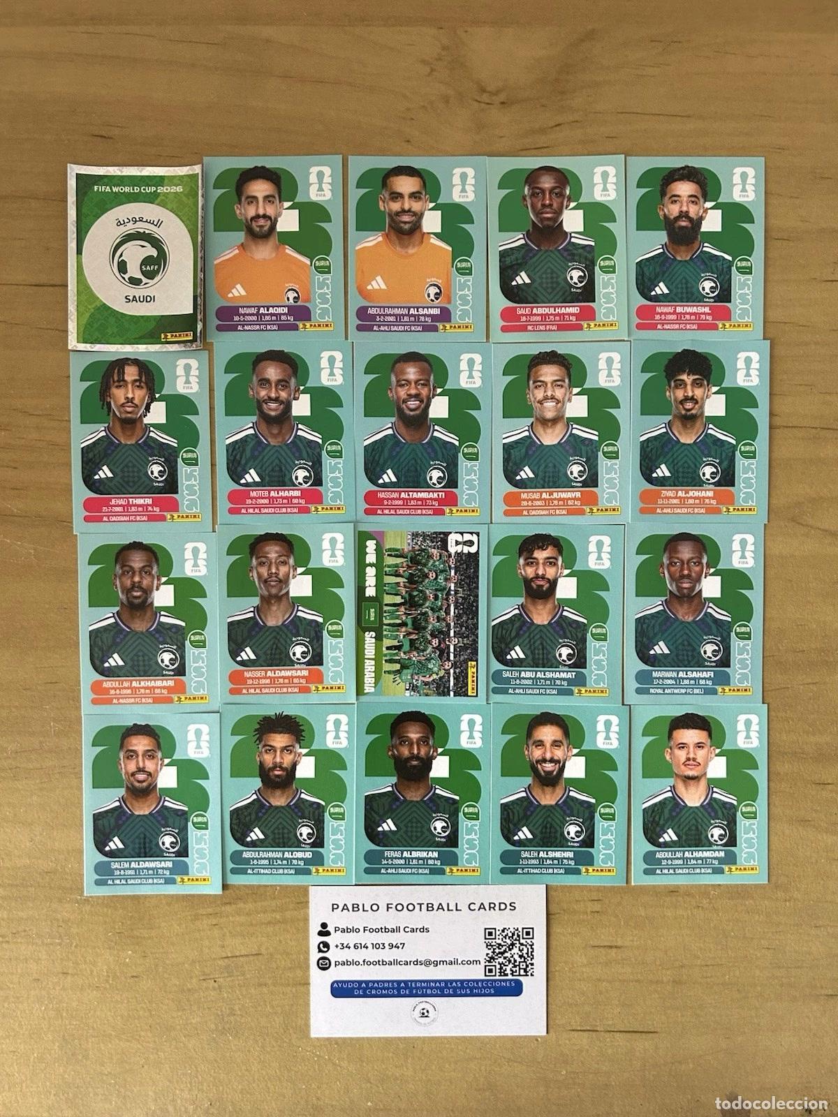 Cromos de f&uacute;tbol: Selecci&oacute;n Arabia Saud&iacute; Completa &ndash; 20 Stickers Panini FIFA World Cup 2026
