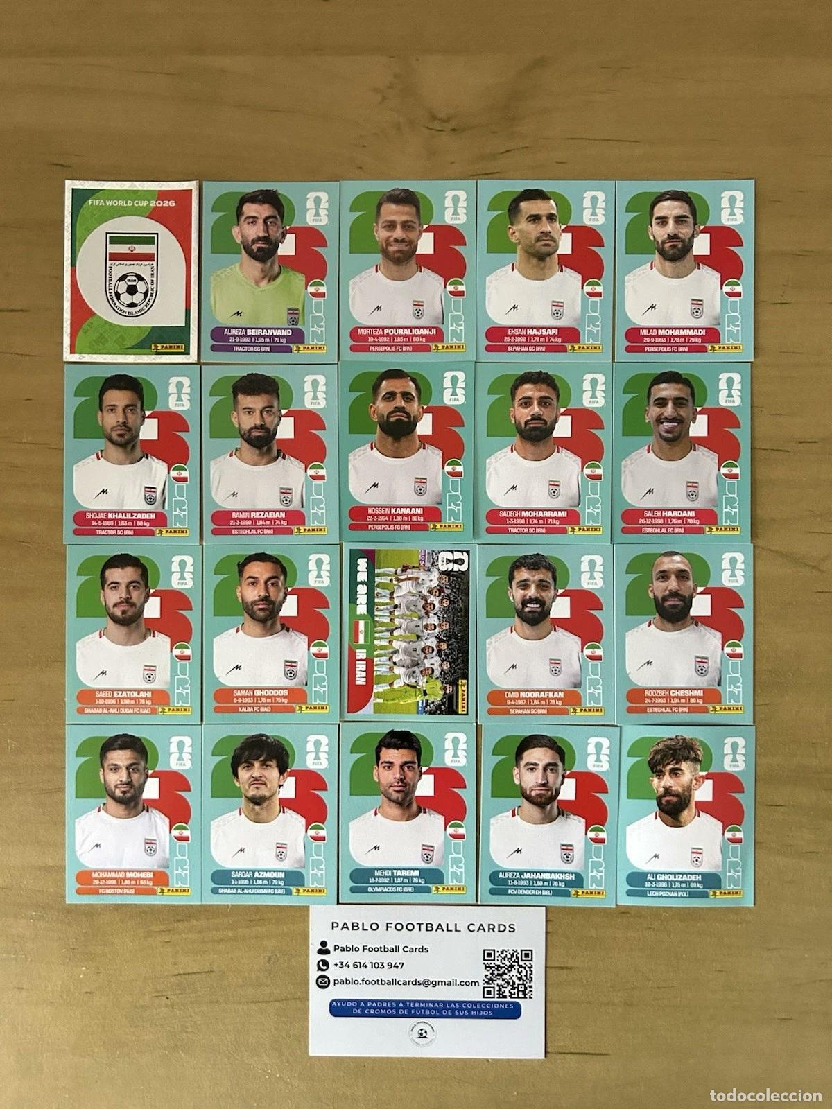 Cromos de f&uacute;tbol: Selecci&oacute;n Ir&aacute;n Completa &ndash; 20 Stickers Panini FIFA World Cup 2026