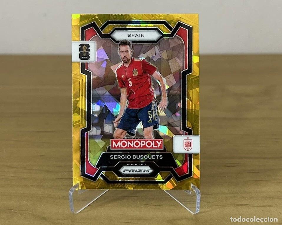 Cartes &agrave; collectionner de Football: Sergio Busquets Gold Cracked Ice &ndash; Panini Prizm Monopoly FIFA World Cup 2026