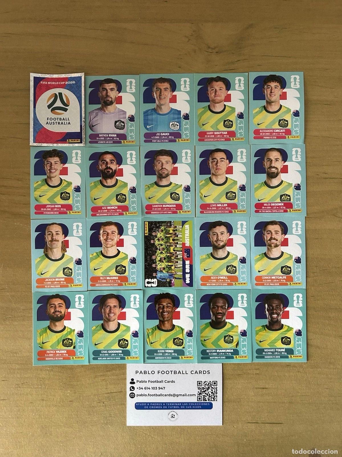 Cromos de f&uacute;tbol: Selecci&oacute;n Australia Completa &ndash; 20 Stickers Panini FIFA World Cup 2026