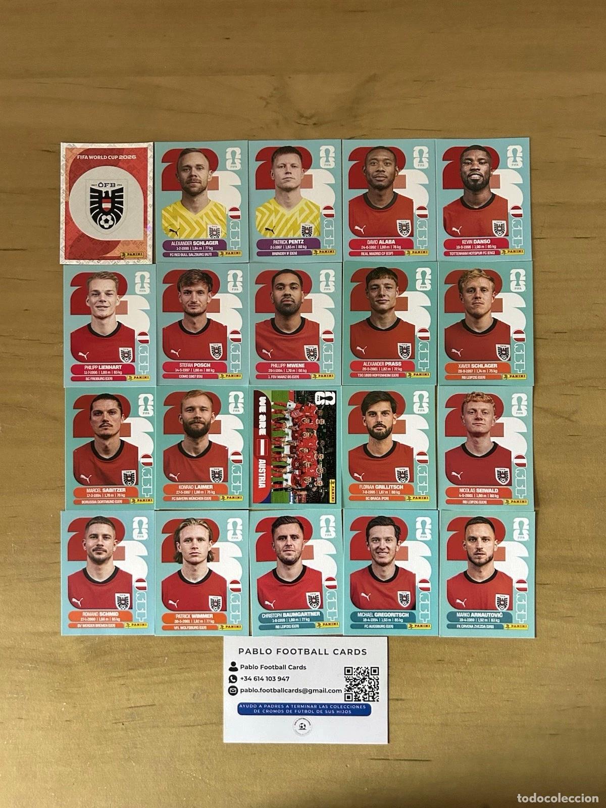 Cromos de f&uacute;tbol: Selecci&oacute;n Austria Completa &ndash; 20 Stickers Panini FIFA World Cup 2026
