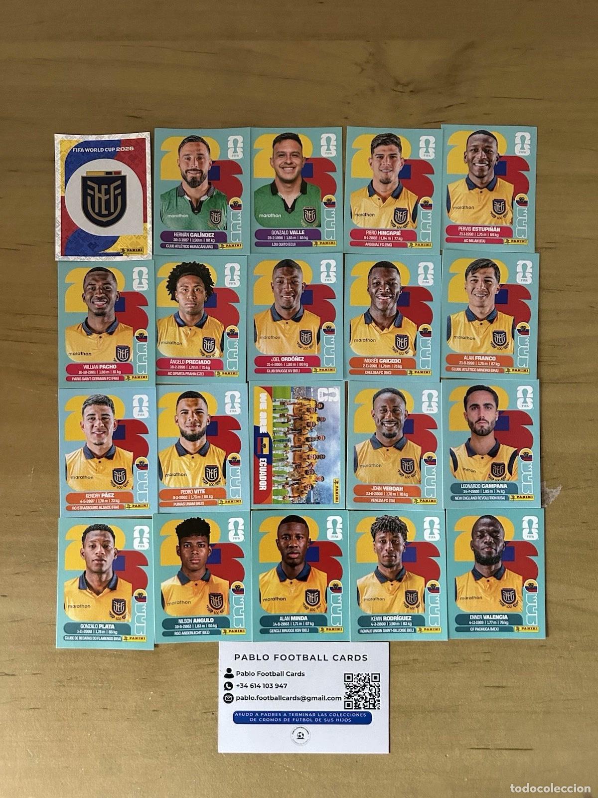 Cromos de f&uacute;tbol: Selecci&oacute;n Ecuador Completa &ndash; 20 Stickers Panini FIFA World Cup 2026