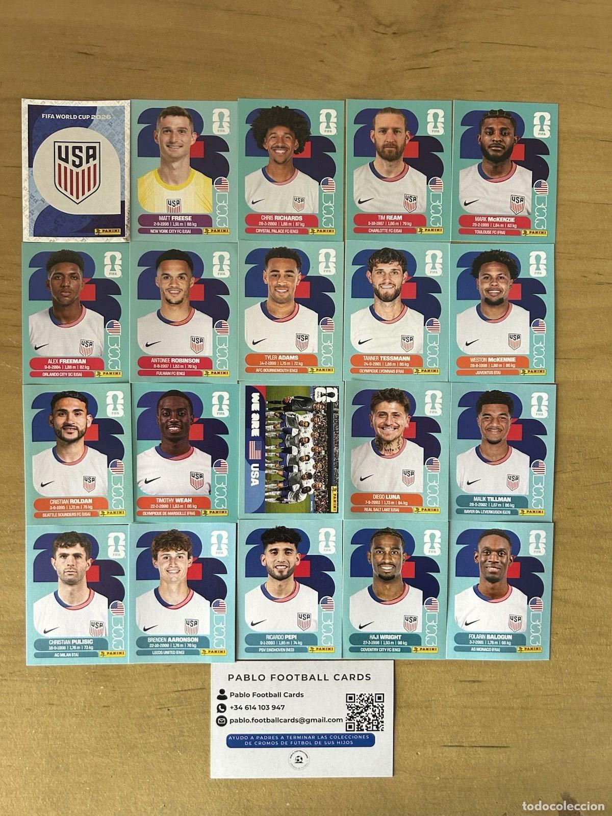 Cromos de f&uacute;tbol: Selecci&oacute;n Estados Unidos Completa &ndash; 20 Stickers Panini FIFA World Cup 2026