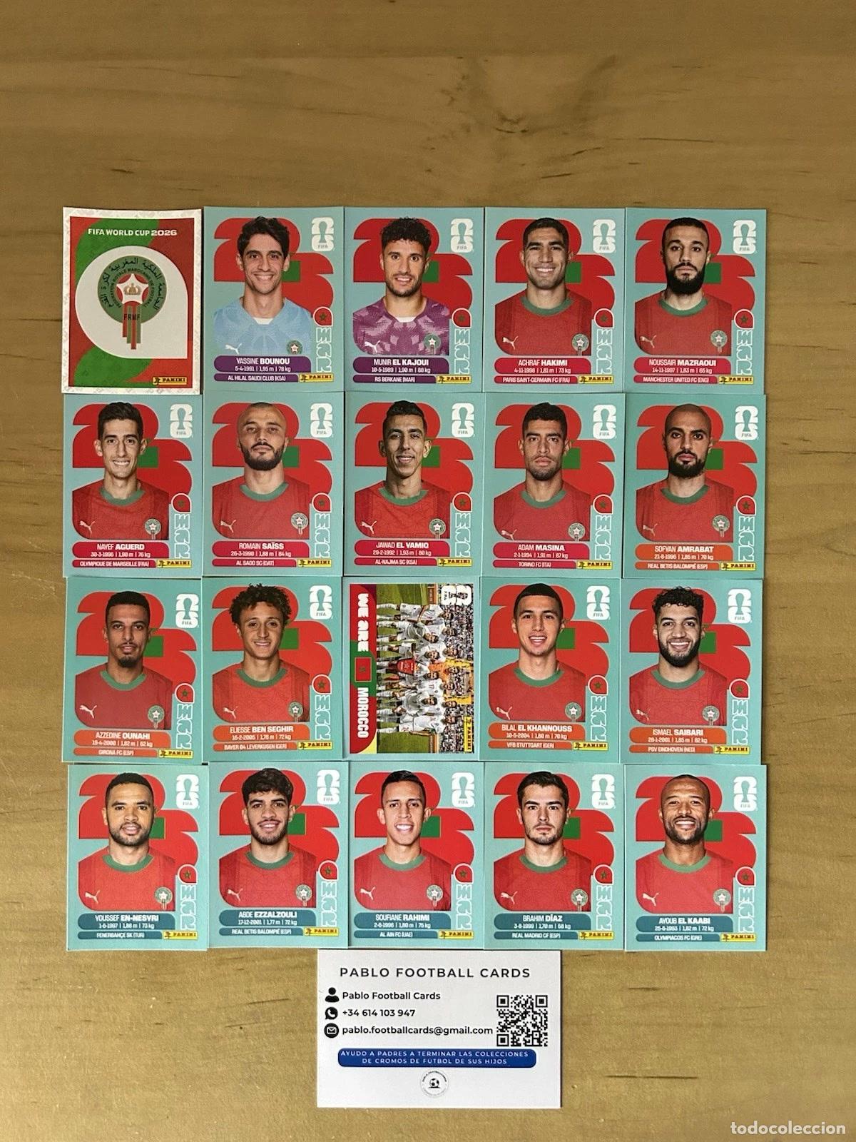 Cromos de f&uacute;tbol: Selecci&oacute;n Marruecos Completa &ndash; 20 Stickers Panini FIFA World Cup 2026