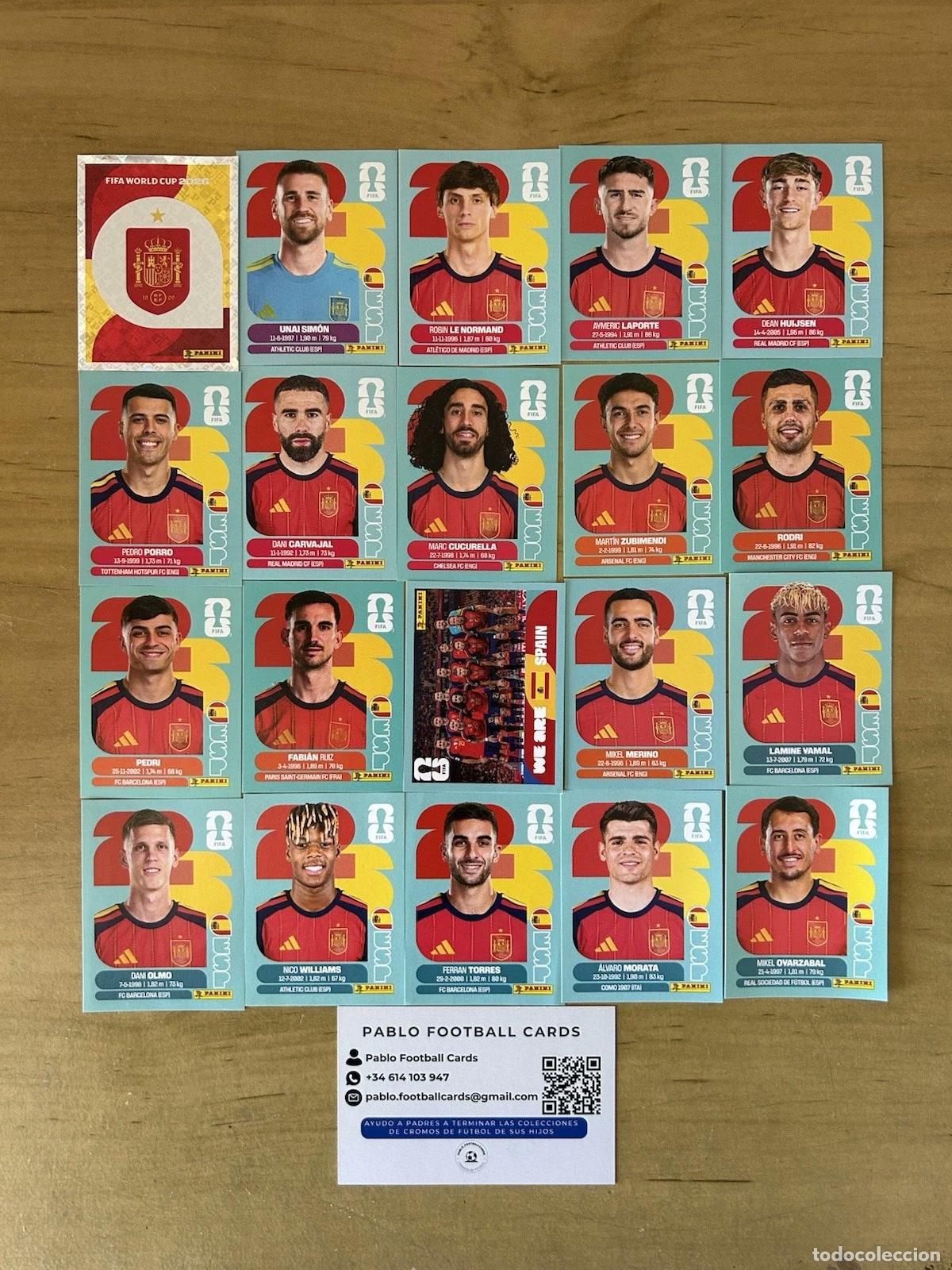 Cromos de f&uacute;tbol: Selecci&oacute;n Completa Espa&ntilde;a &ndash; 20 Stickers Panini FIFA World Cup 2026