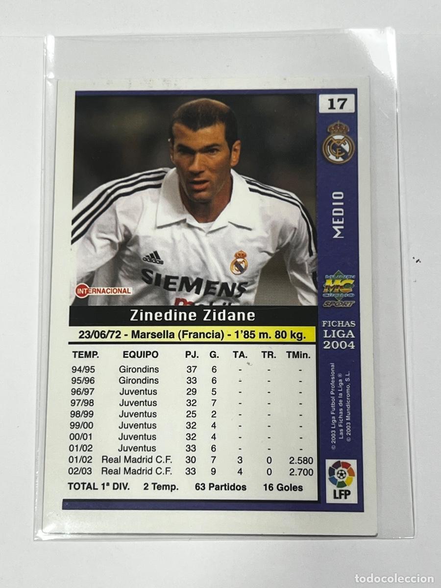 Cromos de f&uacute;tbol: CROMO. ZIDANE. LAS FICHAS DE LA LIGA 2004. REAL MADRID. NUEVO.
