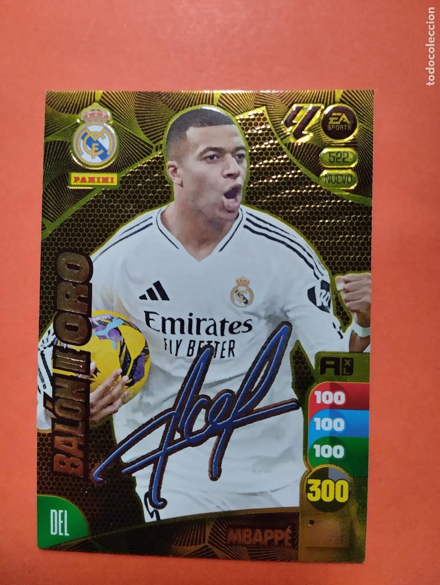 Cromos de f&uacute;tbol: 522 MBAPPE NUEVO BALON DE ORO FIRMADO REAL MADRID ADRENALYN 2024-25