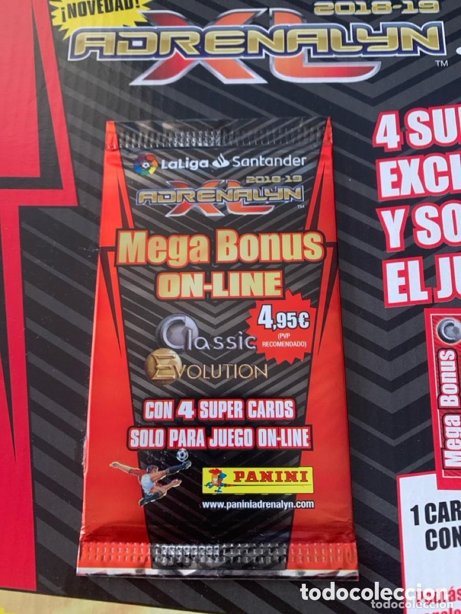 Cromos de f&uacute;tbol: SOBRE MEGA BONUS ON-LINE ADRENALYN 2018-19 CON 4 CARDS EXCLUSIVAS