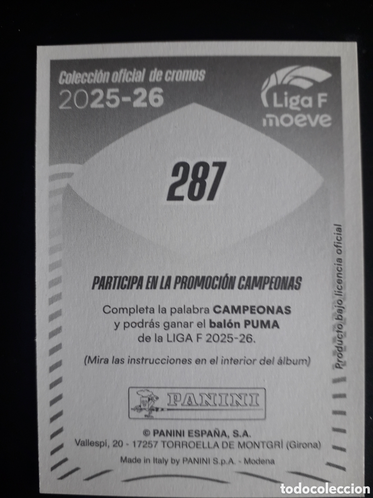 Cromos de f&uacute;tbol: LUC&Iacute;A RODR&Iacute;GUEZ REAL SOCIEDAD N&deg; 287 LIGA F FEMENINA 2025 2026 25 26 PANINI SIN PEG PEDIDO M&Iacute;NIMO 3&euro;