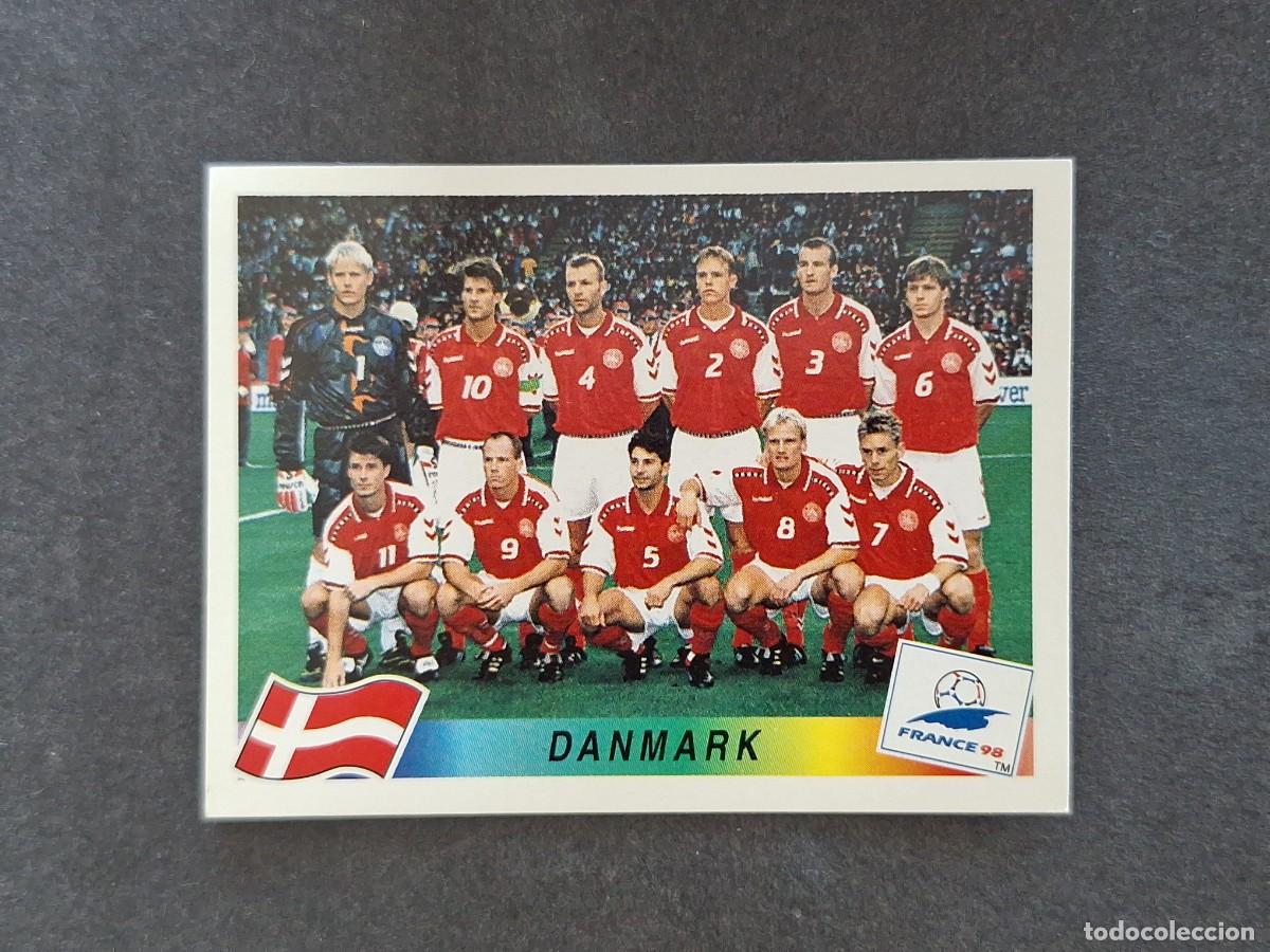 Cromos de f&uacute;tbol: L1 ALINEACION EQUIPO SELECCION DINAMARCA 210 MUNDIAL FRANCIA 98 PANINI NUNCA PEGADO SIN PEGAR