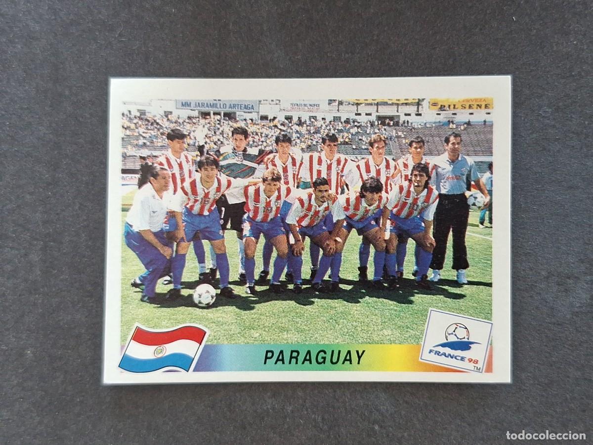 Cromos de f&uacute;tbol: L1 ALINEACION EQUIPO SELECCION PARAGUAY 263 MUNDIAL FRANCIA 98 PANINI NUNCA PEGADO SIN PEGAR