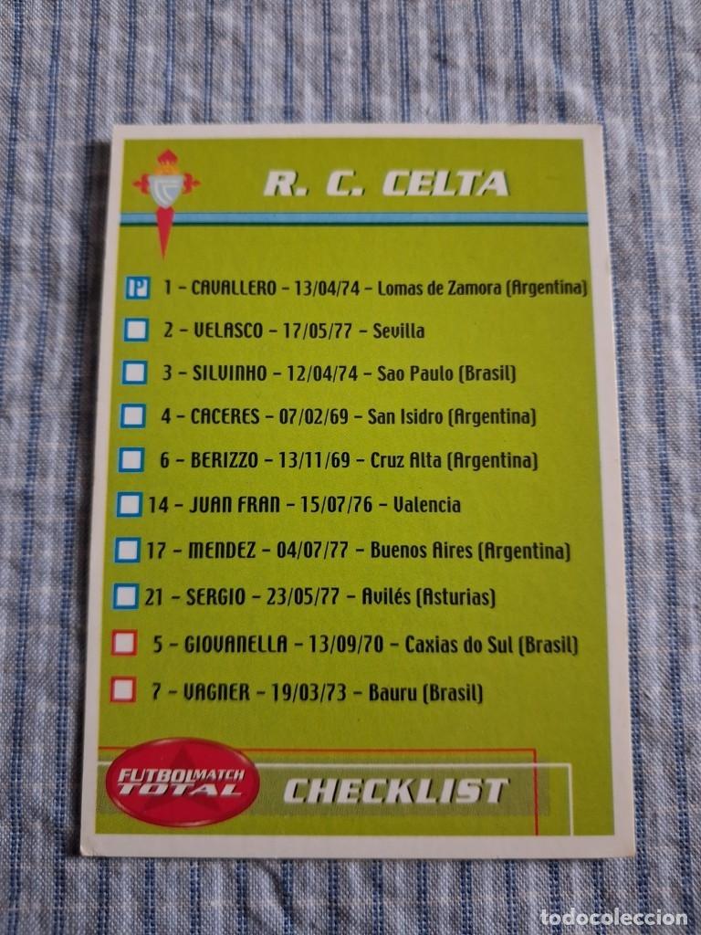 Cromos de f&uacute;tbol: F&uacute;tbol Match Total. Liga 2002 &ndash; 2003. Checklist. R.C. Celta. Magic Box Int. Estado ver imagen