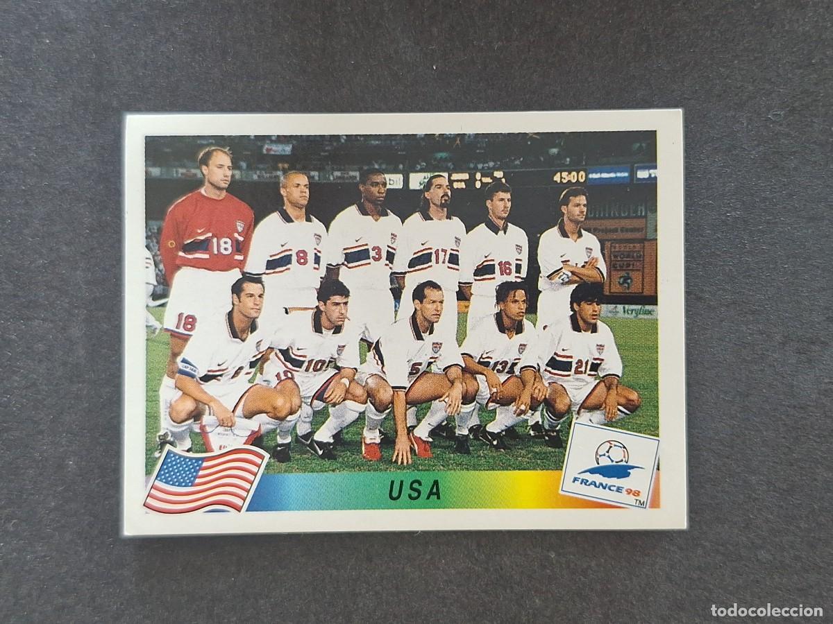 Cromos de f&uacute;tbol: L1 ALINEACION EQUIPO SELECCION USA 410 MUNDIAL FRANCIA 98 PANINI NUNCA PEGADO SIN PEGAR