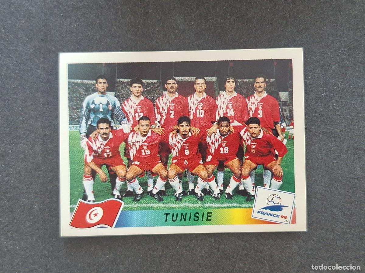 Cromos de f&uacute;tbol: L1 ALINEACION EQUIPO SELECCION TUNEZ 480 MUNDIAL FRANCIA 98 PANINI NUNCA PEGADO SIN PEGAR