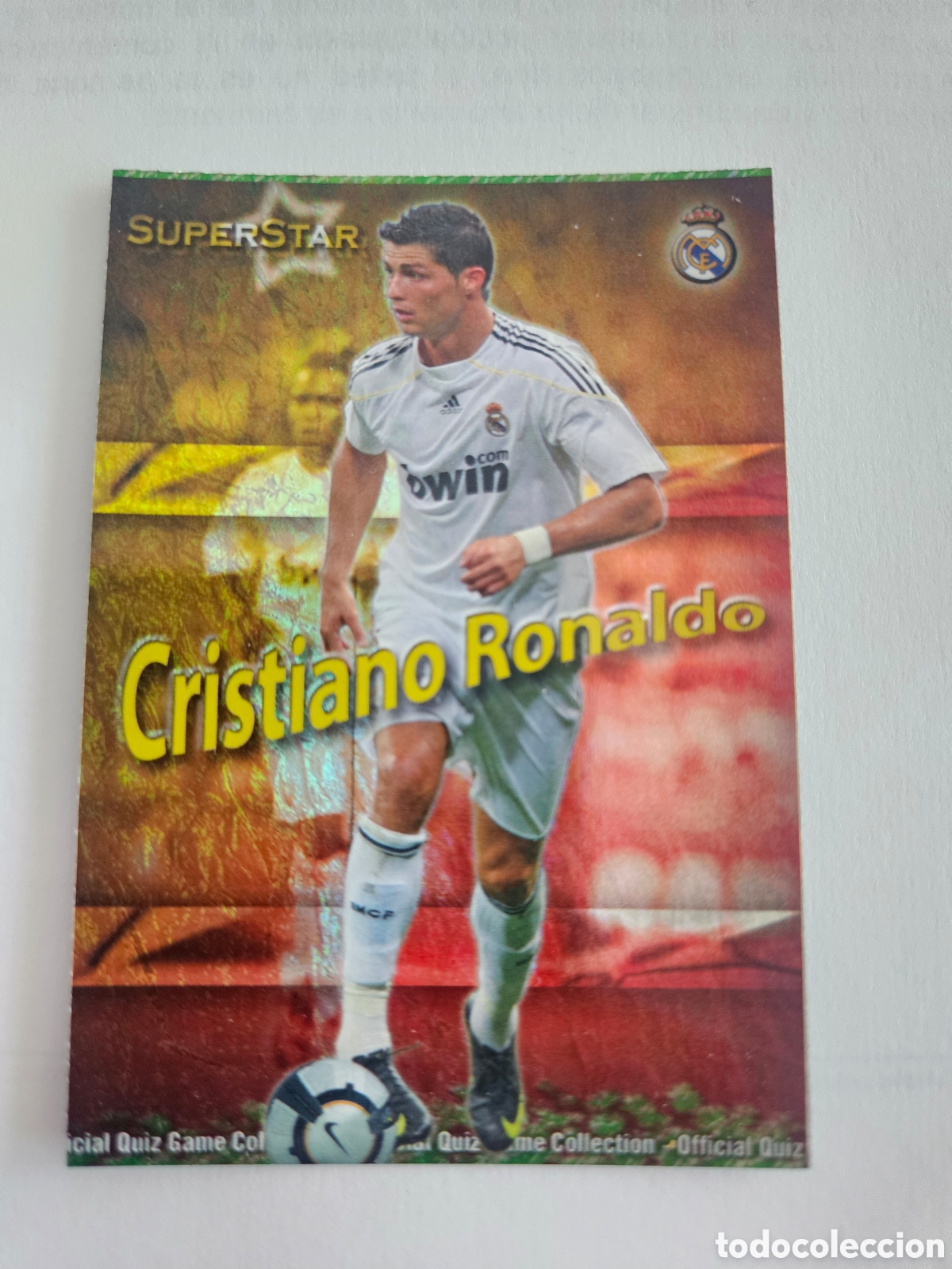 Cromos de f&uacute;tbol: 52 CRISTIANO RONALDO (REAL MADRID) SUPERSTAR BRILLO JASPEADO , MUNDICROMO QUIZ GAME LIGA 2009 2010