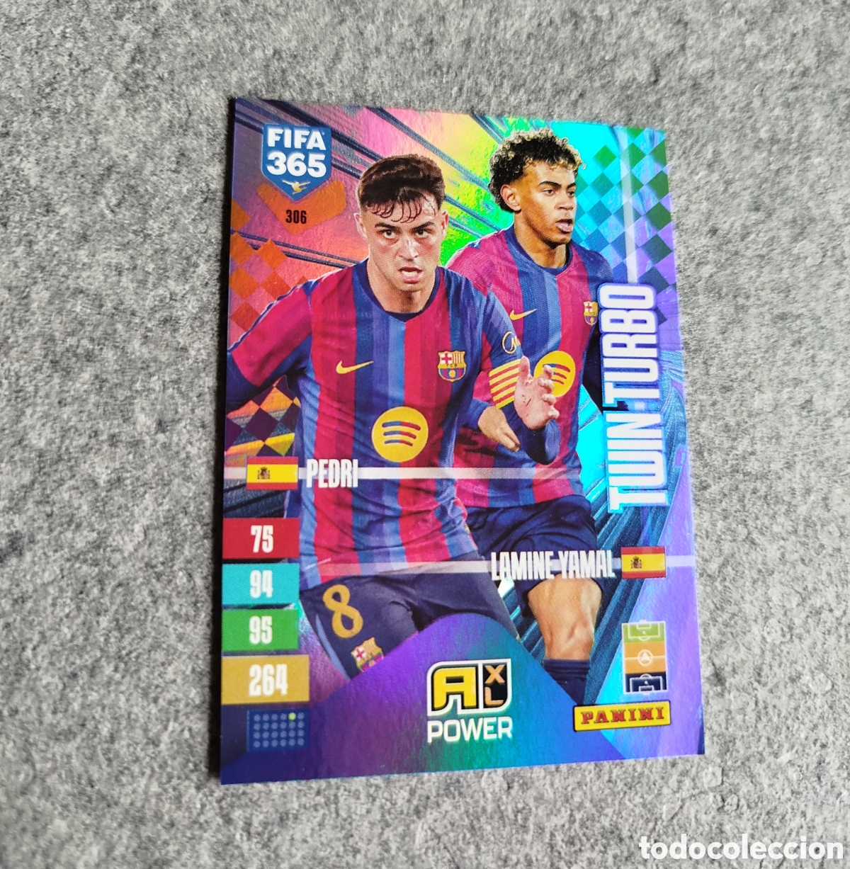 Cromos de f&uacute;tbol: TWIN TURBO LAMINE YAMAL PEDRI FC BARCELONA BAR&Ccedil;A ADRENALYN FIFA 365 2027 CROMO TRADING CARD PANINI