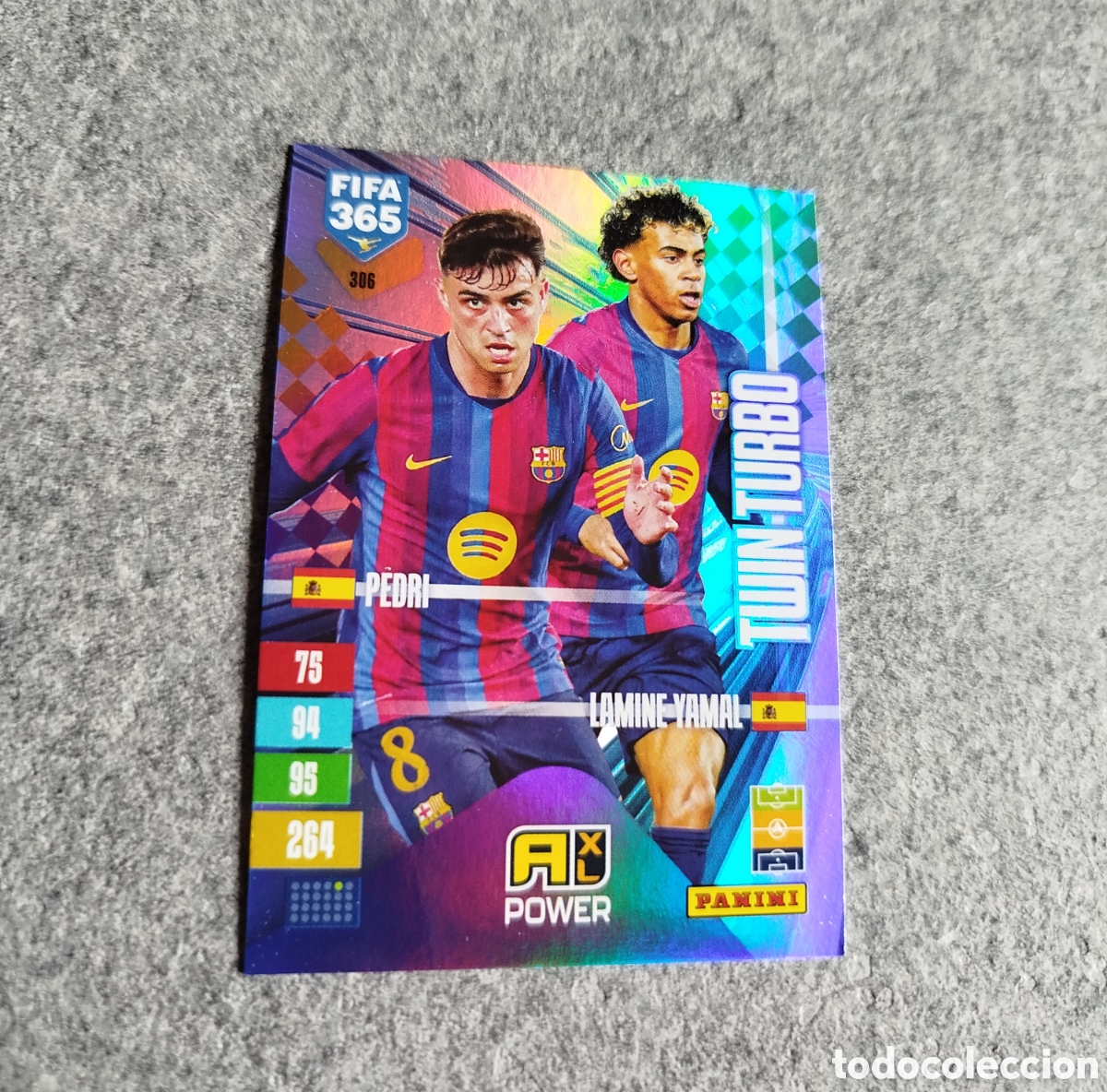 Cromos de f&uacute;tbol: TWIN TURBO LAMINE YAMAL PEDRI FC BARCELONA BAR&Ccedil;A ADRENALYN FIFA 365 2027 CROMO TRADING CARD PANINI