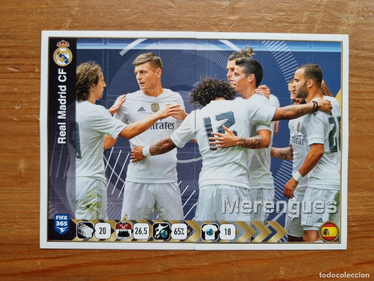 Football Stickers: 387 y 388 MERENGUES (Real Madrid CF). FIFA 365 2015 2016 PANINI