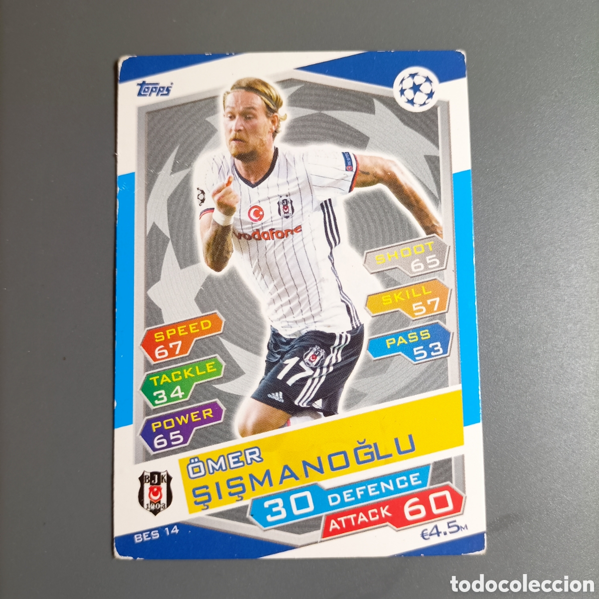 Cromos de f&uacute;tbol: Topps Match Attax Champions League 2016/2017 (BESIKTAS) №BES 14 &Ouml;MER SISMANOGLU