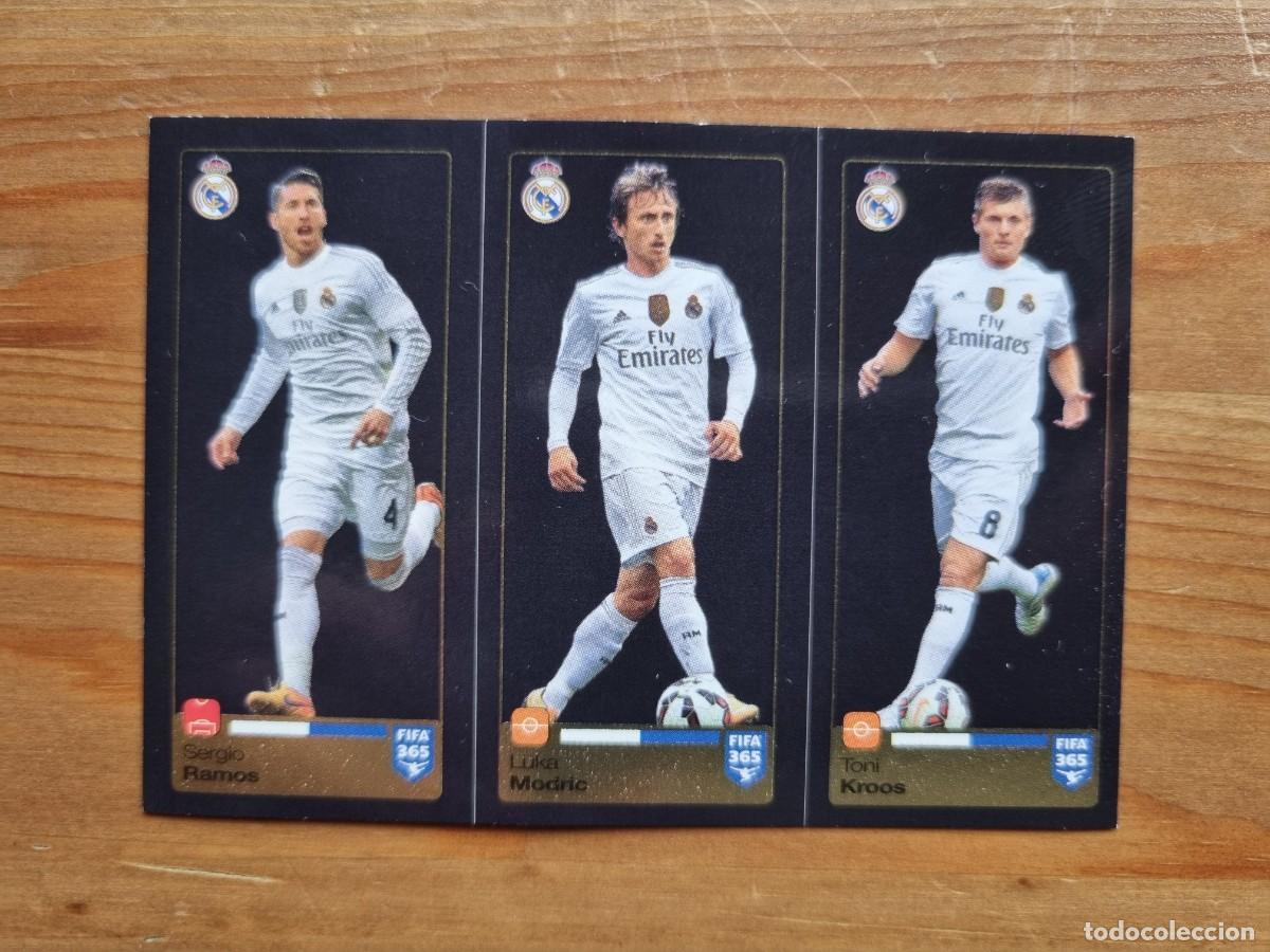 Cromos de f&uacute;tbol: 383, 384 y 385 RAMOS, MODRIC y KROOS (Real Madrid CF). FIFA 365 2015 2016 PANINI