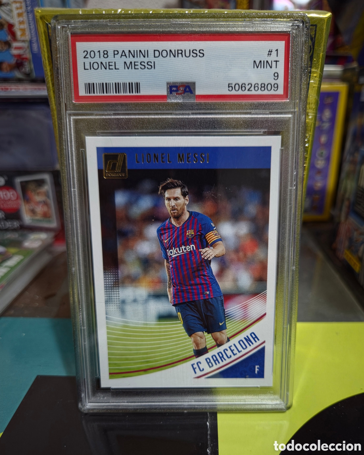 Cromos de f&uacute;tbol: Liones Messi PSA 9 Panini Donruss 2018