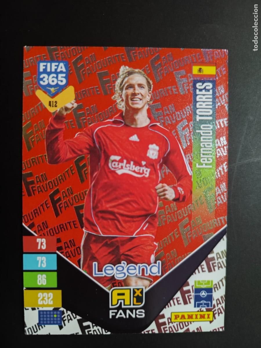 Cromos de f&uacute;tbol: ADRENALYN XL FIFA 365 2027 CARD FANS LEGEND PARALELA ROJA FERNANDO TORRES LIVERPOOL # 412 PANINI