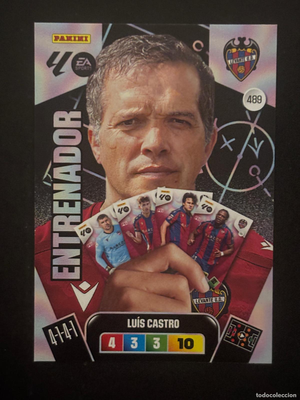 Cromos de f&uacute;tbol: 489 LUIS CASTRO LEVANTE ENTRENADOR ADRENALYN PLUS 2&ordf; EDICI&Oacute;N ADRENALYN XL LALIGA 25-26