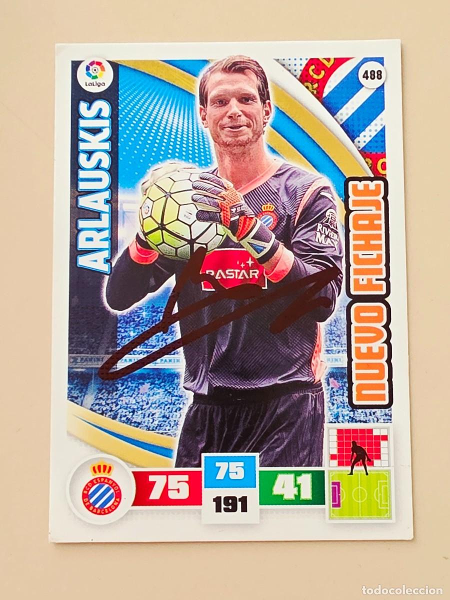 Cromos de f&uacute;tbol: Cromo firmado de Arlauskis con aut&oacute;grafo, RCD Espanyol