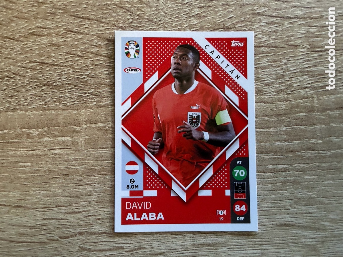 Cromos de f&uacute;tbol: 19 DAVID ALABA CAPIT&Aacute;N TOPPS MATCH ATTAX EURO 2024 24 LIDL AUSTRIA