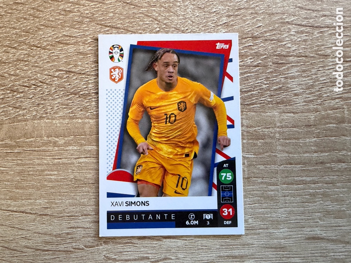 Cromos de f&uacute;tbol: 3 XAVI SIMONS DEBUTANTE TOPPS MATCH ATTAX EURO 2024 24 LIDL PA&Iacute;SES BAJOS