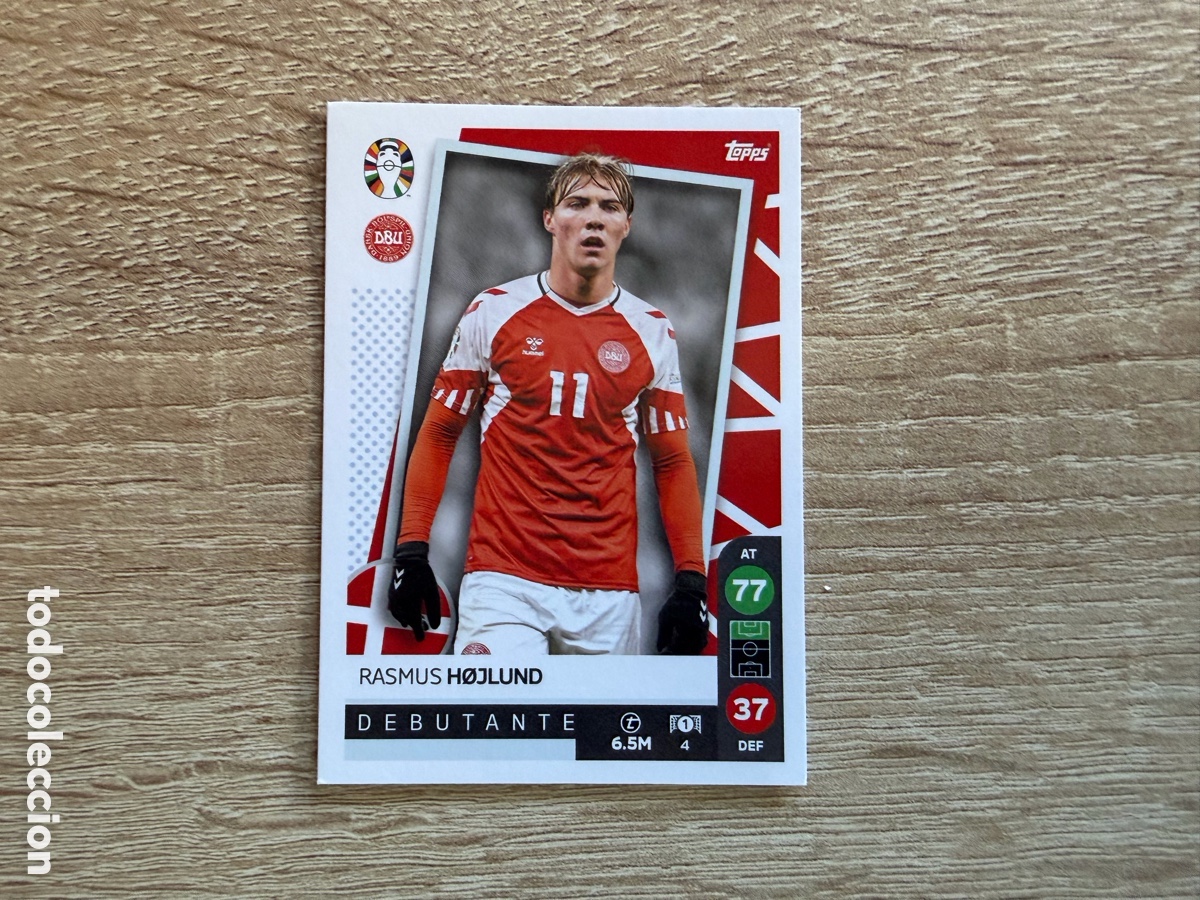 Cromos de f&uacute;tbol: 4 RASMUS H&Oslash;JLUND DEBUTANTE TOPPS MATCH ATTAX EURO 2024 24 LIDL DINAMARCA