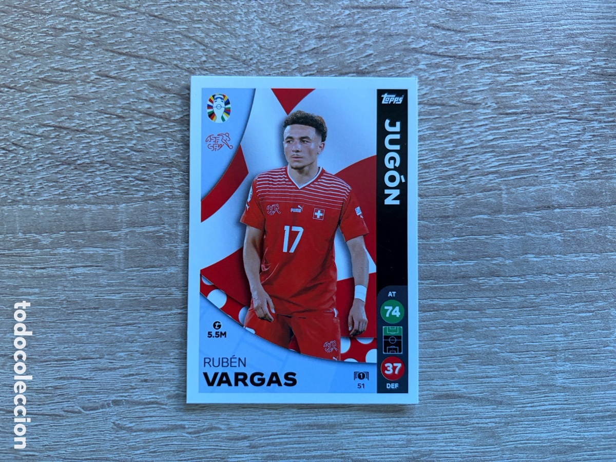 Cromos de f&uacute;tbol: 51 RUB&Eacute;N VARGAS JUG&Oacute;N TOPPS MATCH ATTAX EURO 2024 24 LIDL SUIZA