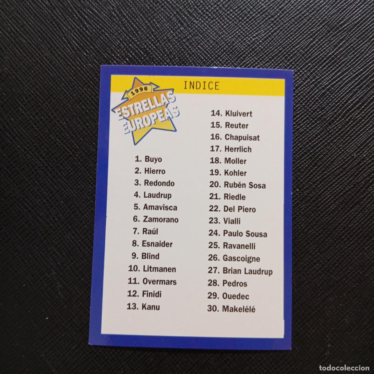 Cromos de f&uacute;tbol: 119 INDICE PANINI ESTRELLAS EUROPEAS 1996 CROMO FUTBOL 96 - A33 PG52