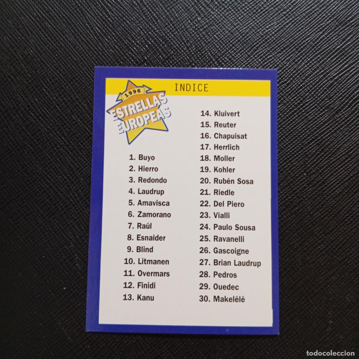 Cromos de f&uacute;tbol: 119 INDICE PANINI ESTRELLAS EUROPEAS 1996 CROMO FUTBOL 96 - A33 PG52 B