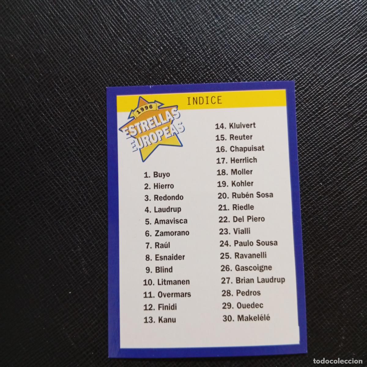 Cromos de f&uacute;tbol: 119 INDICE PANINI ESTRELLAS EUROPEAS 1996 CROMO FUTBOL 96 - A33 PG53