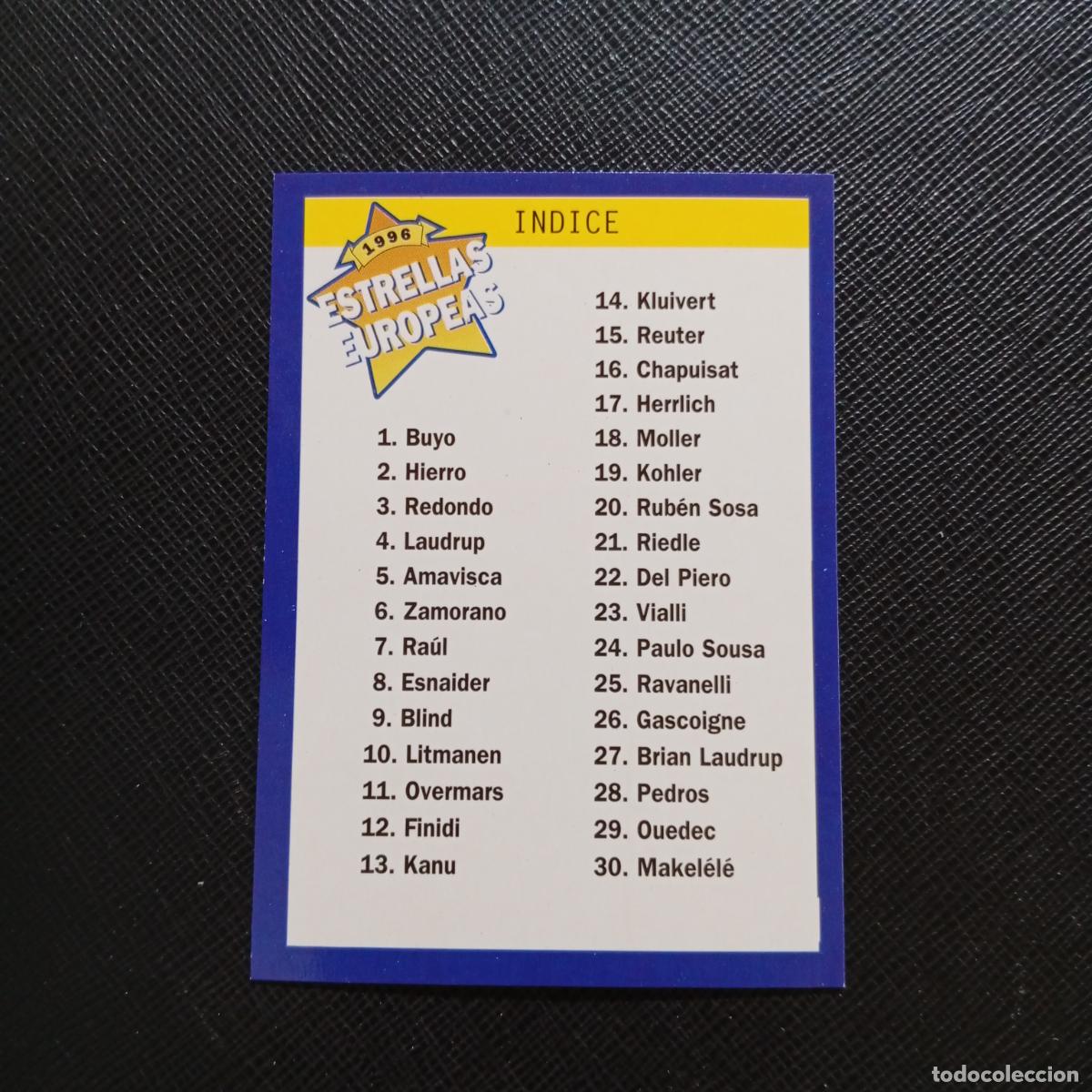 Cromos de f&uacute;tbol: 119 INDICE PANINI ESTRELLAS EUROPEAS 1996 CROMO FUTBOL 96 - A33 PG54
