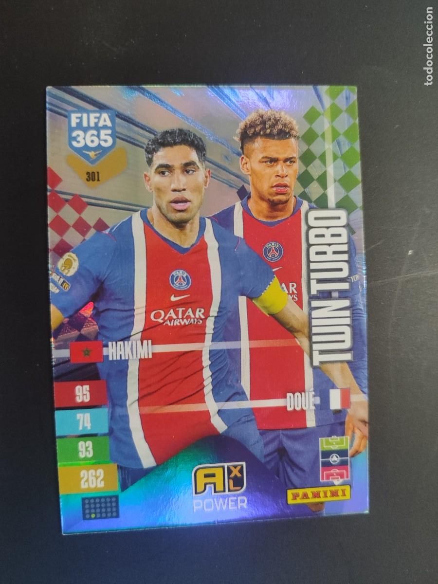 Figurine di Calcio: ADRENALYN XL FIFA 365 2027 CARD TWIN TURBO HAKIMI/DOUE PSG # 301 PANINI