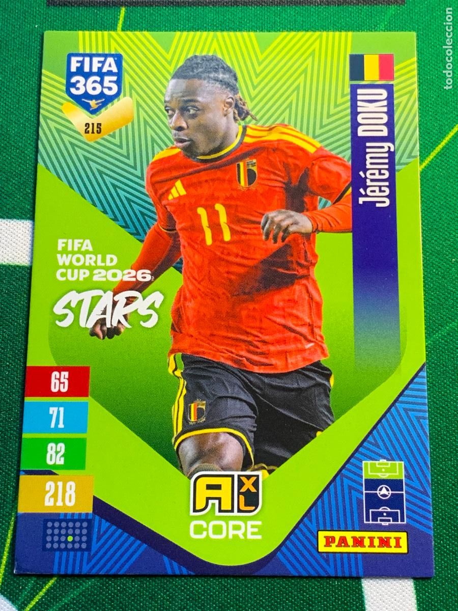 Cartes &agrave; collectionner de Football: 215 J&eacute;r&eacute;my Doku Belgium FIFA World Cup 2026 Stars Adrenalyn XL Panini FIFA 365 2026 2027 26 27