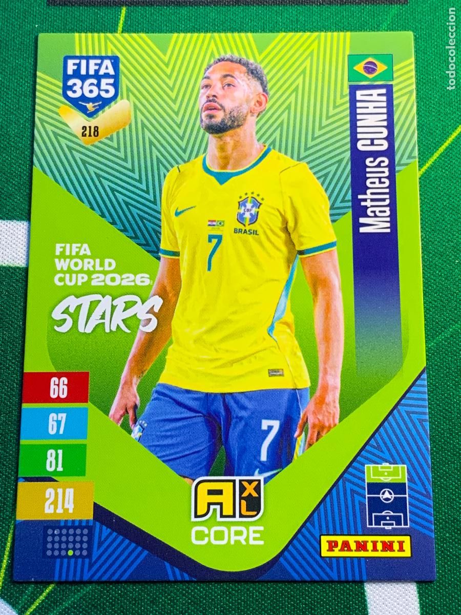Cartes &agrave; collectionner de Football: 218 Matheus Cunha Brazil FIFA World Cup 2026 Stars Adrenalyn XL Panini FIFA 365 2026 2027 26 27