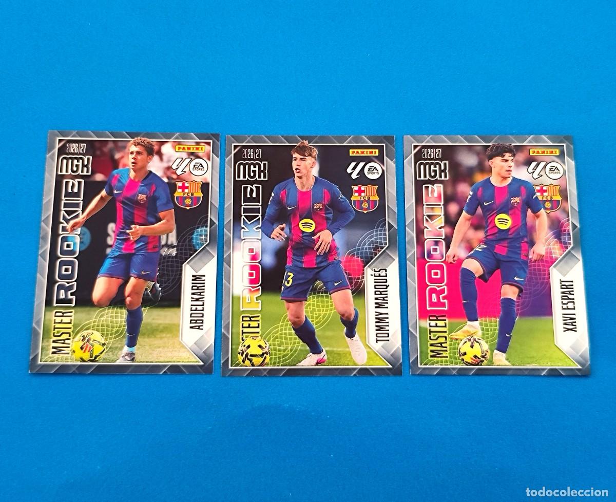 Cromos de f&uacute;tbol: Megacracks 2026 2027 / 26 27 Master Rookie Barcelona Tommy Marqu&eacute;s Xavi Espart Abdelkarim